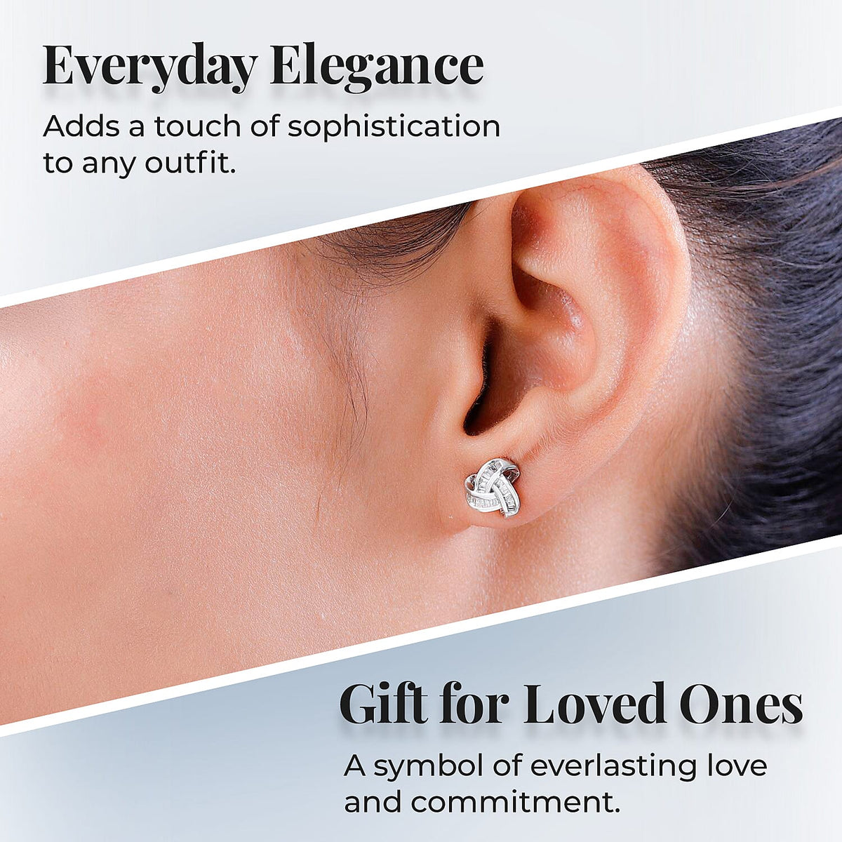 Natural Diamond Knot Stud Earrings for Women in Sterling Silver with Platinum Plating 2674473 5