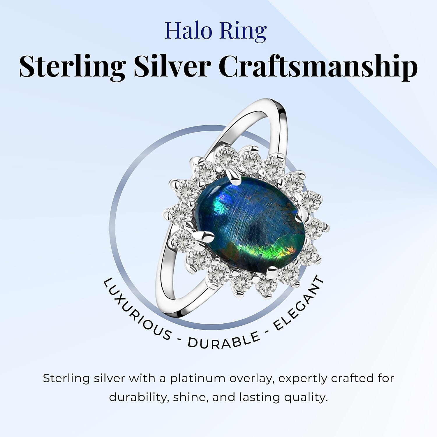 Rare AAA Australian Boulder Opal with Cambodian Zircon Princess Diana Inspired Halo Ring in Sterling Silver 2.56 Ct. 2972655 5