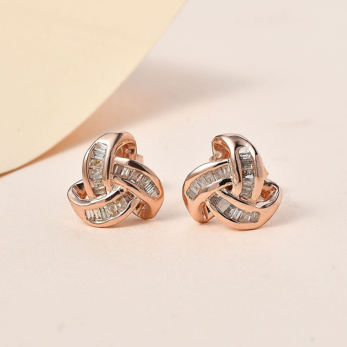 Natural Diamond Triple Knot Stud Earrings in 18K Vermeil Rose Gold Over Sterling Silver with Push Back 2997407 2