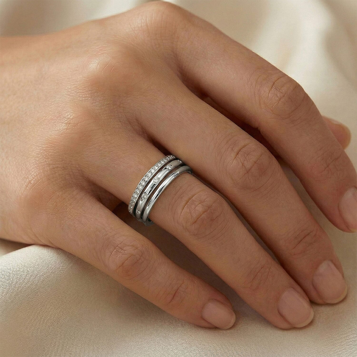 Diamond Stackable Band Ring in Platinum Overlay Sterling Silver 3146105 3