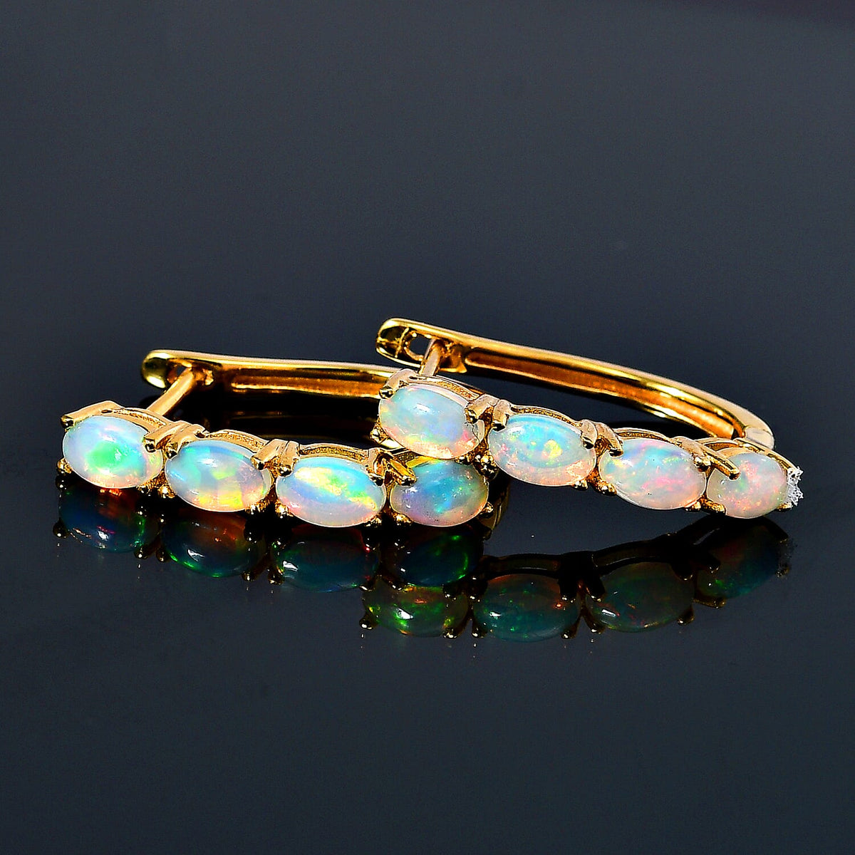 1.35 Ct Ethiopian Welo Opal October Birthstone Hoop Earrings in Gold Plated Sterling Silver 3158127 2