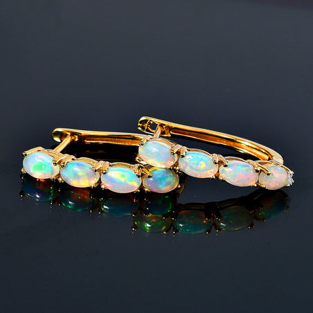 1.35 Ct Ethiopian Welo Opal October Birthstone Hoop Earrings in Gold Plated Sterling Silver 3158127 2