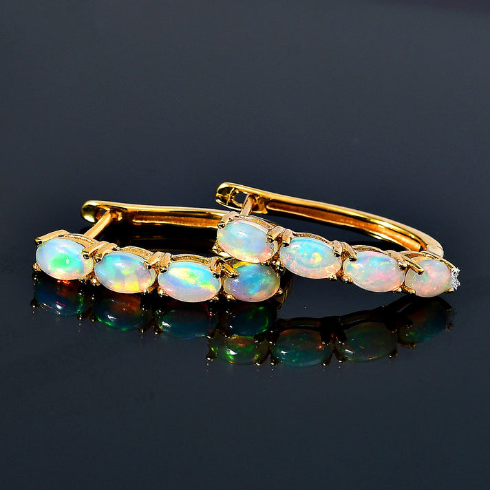 1.35 Ct Ethiopian Welo Opal October Birthstone Hoop Earrings in Gold Plated Sterling Silver 3158127 2