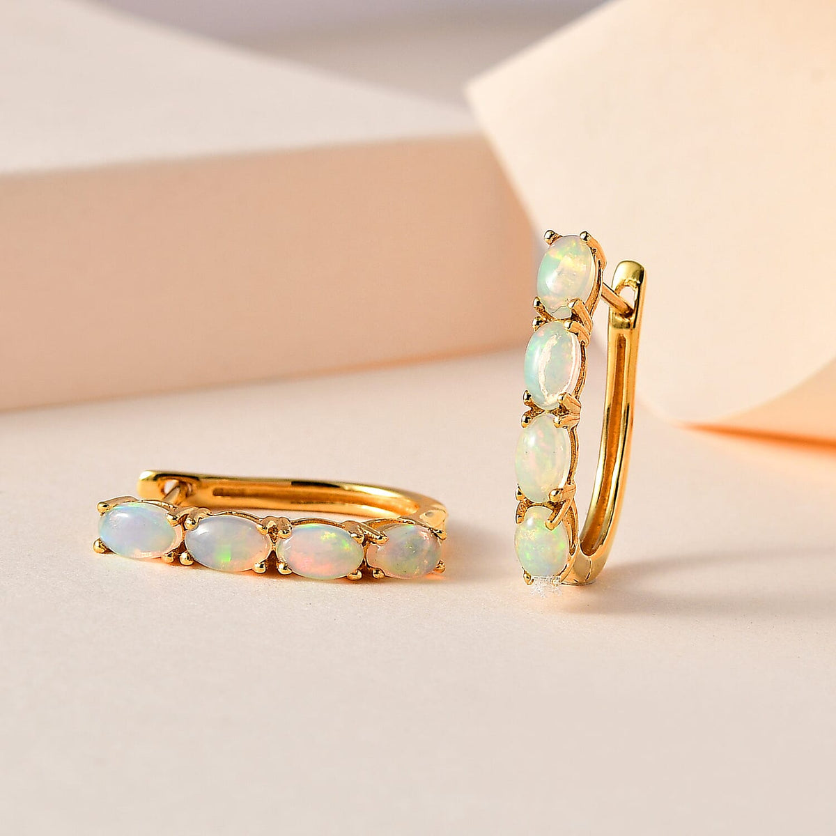 1.35 Ct Ethiopian Welo Opal October Birthstone Hoop Earrings in Gold Plated Sterling Silver 3158127 3