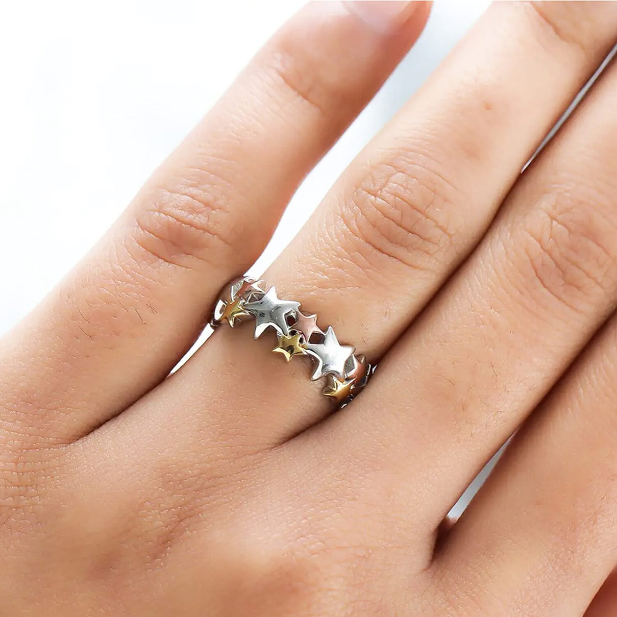 Platinum, Yellow and Rose Gold Overlay Sterling Silver Star Band Ring, Silver wt 3.60 Gms V32514392 2