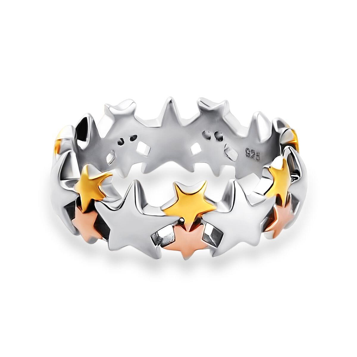 Star Band Ring in Sterling Silver with Platinum, 18K Vermeil Yellow Gold and Rose Gold V32516626 0