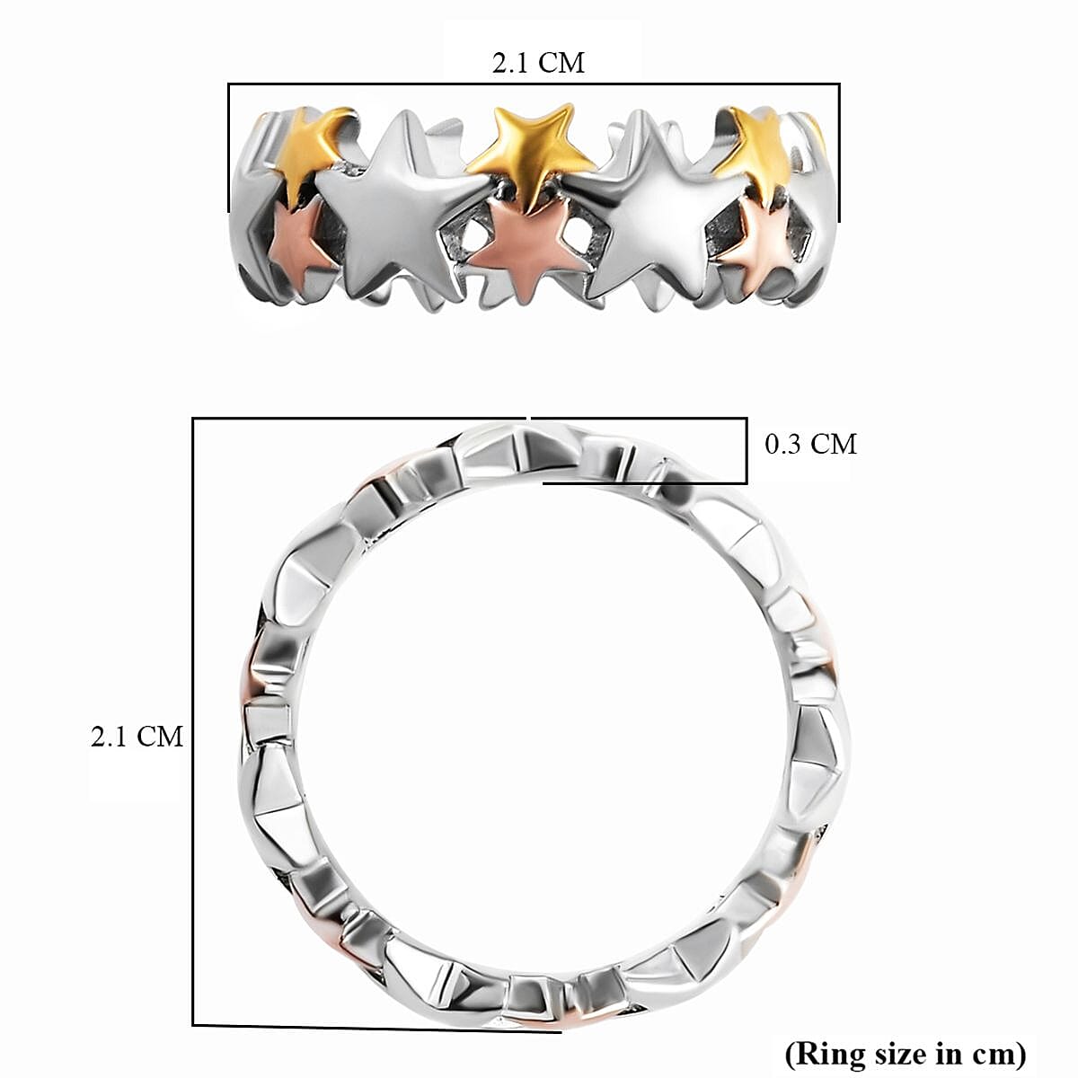 Star Band Ring in Sterling Silver with Platinum, 18K Vermeil Yellow Gold and Rose Gold V32516626 5