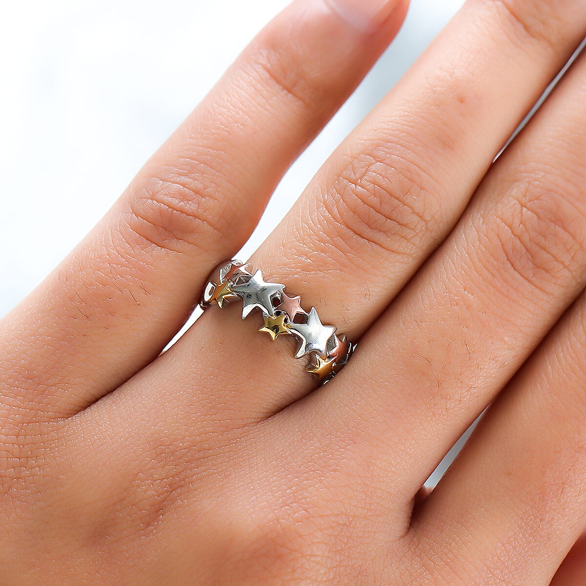 Star Band Ring in Sterling Silver with Platinum, 18K Vermeil Yellow Gold and Rose Gold V32516114 3