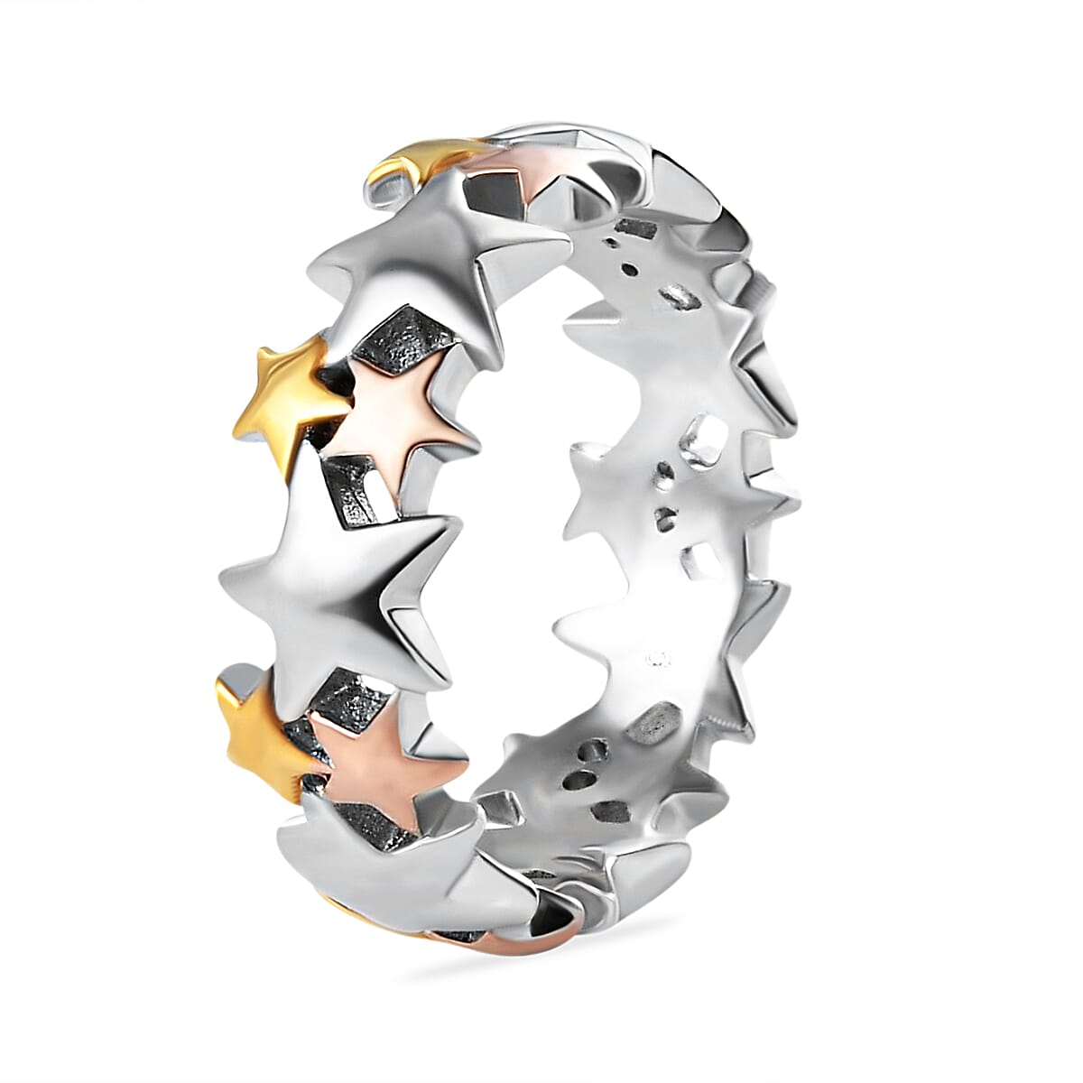 Star Band Ring in Sterling Silver with Platinum, 18K Vermeil Yellow Gold and Rose Gold V32516114 4
