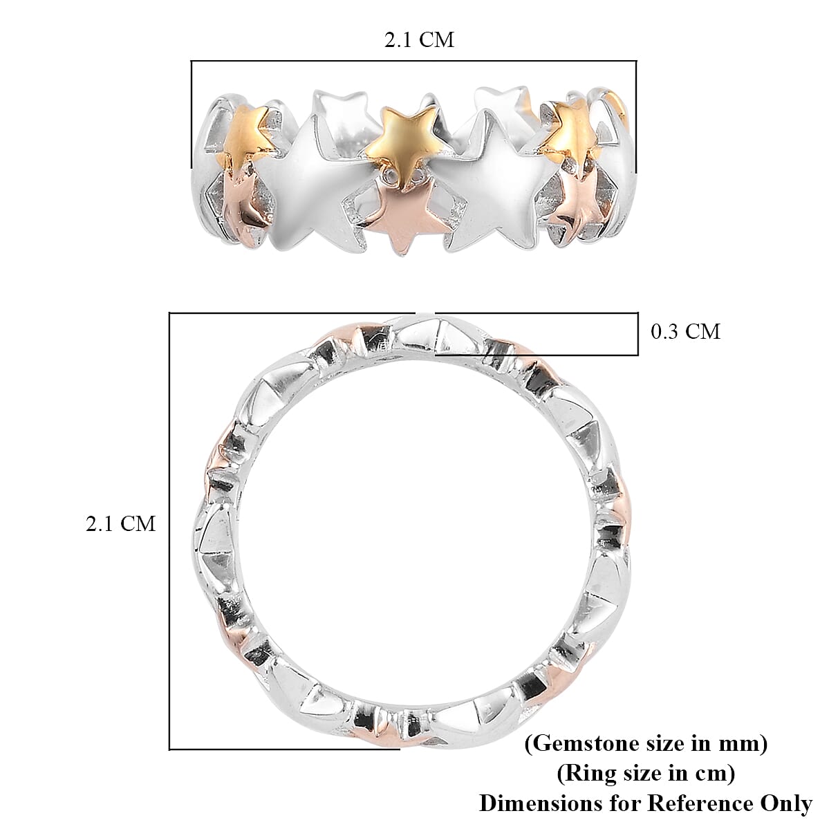 Star Band Ring in Sterling Silver with Platinum, 18K Vermeil Yellow Gold and Rose Gold V32516114 6
