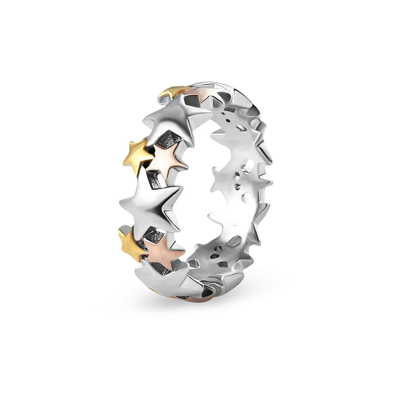 Star Band Ring in Sterling Silver with Platinum, 18K Vermeil Yellow Gold and Rose Gold 3328477 0