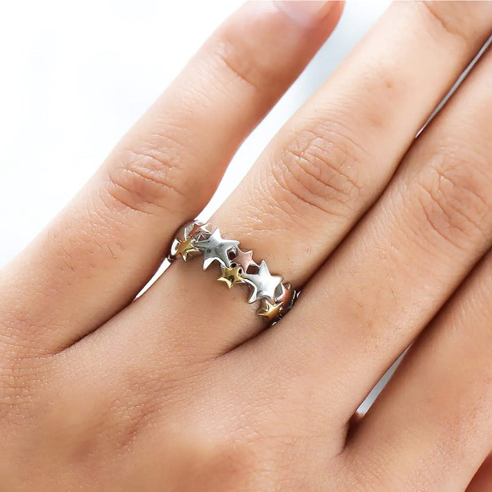 Star Band Ring in Sterling Silver with Platinum, 18K Vermeil Yellow Gold and Rose Gold 3328477 2