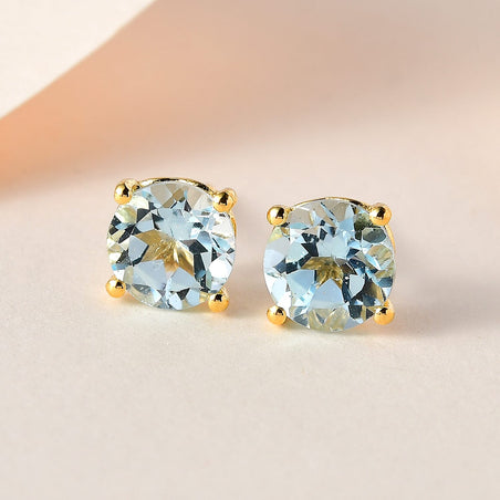3 Carat Sky Blue Topaz Solitaire Stud Earrings in 14K Gold Plated Sterling Silver 3339623 2