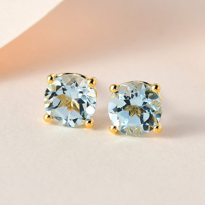 3 Carat Sky Blue Topaz Solitaire Stud Earrings in 14K Gold Plated Sterling Silver 3339623 2