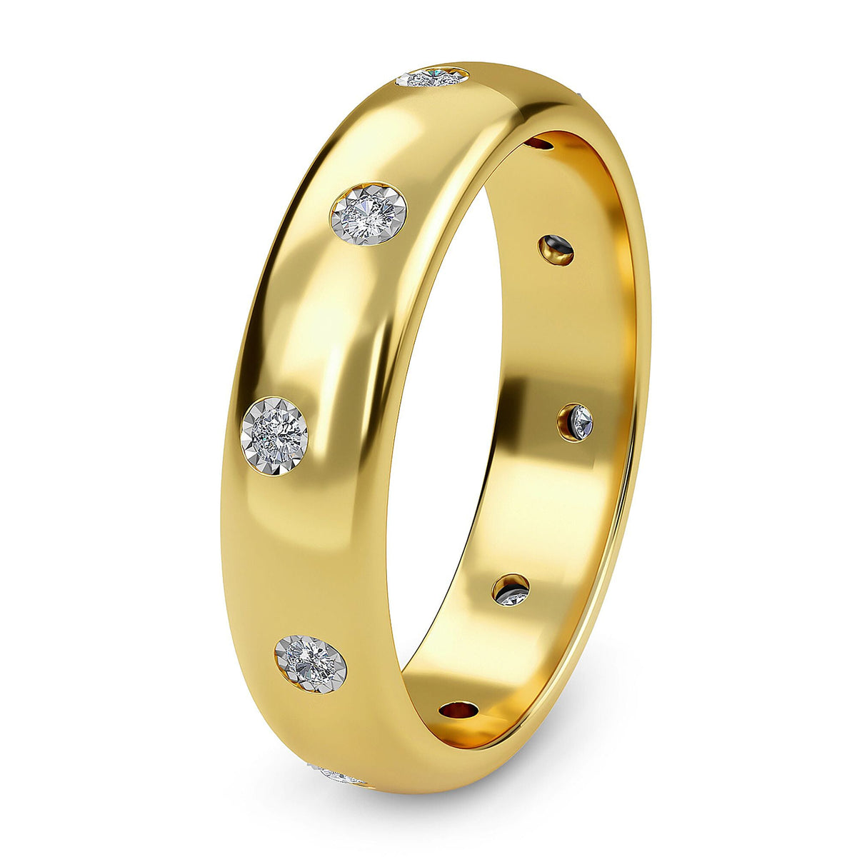 Flush Set Natural Diamond Weddding Band Ring in Sterling Silver with 18K Vermeil Yellow Gold 3366226 6