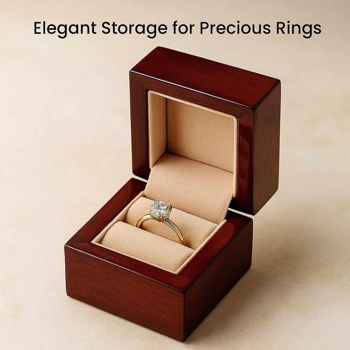 Velvet Lining Wooden Ring Box - (Size 6x6x5 cm) V32626549 2