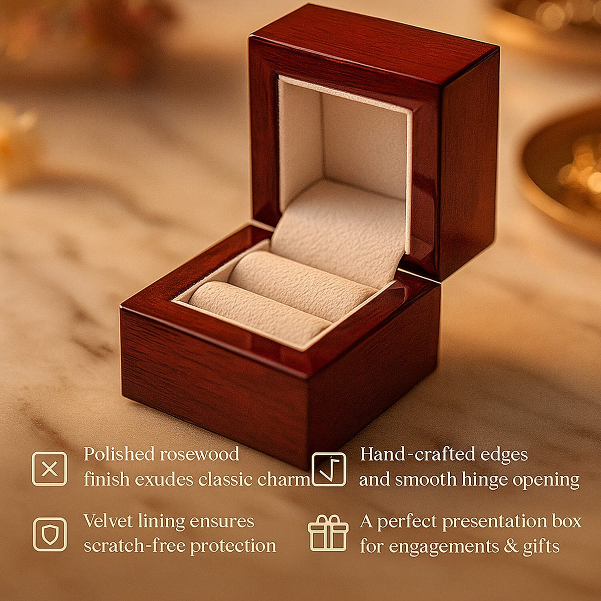 Velvet Lining Wooden Ring Box - (Size 6x6x5 cm) V32626549 3
