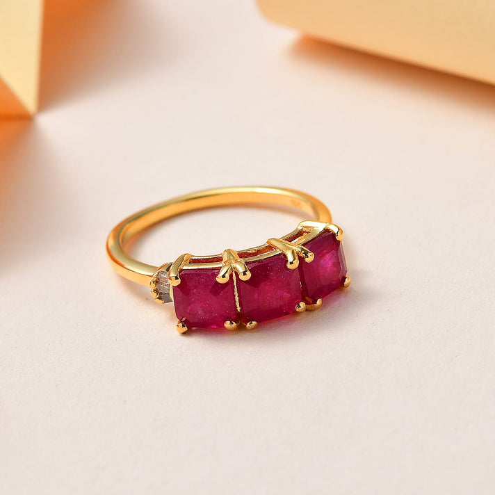 2.50 Ct Niassa Ruby and Diamond Trilogy Ring in 14K Gold Plated Sterling Silver 3401340 2