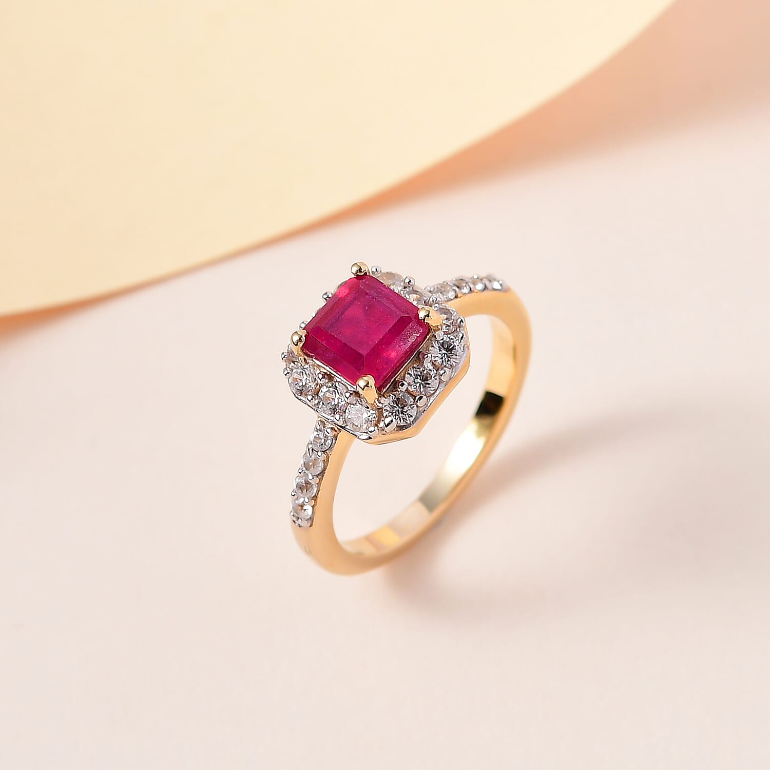 2 Carat African Ruby and Natural Cambodian Zircon Halo Ring in 14K Gold Plated Sterling Silver 3401445 2