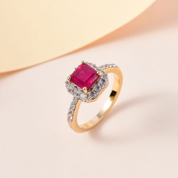 2 Carat African Ruby and Natural Cambodian Zircon Halo Ring in 14K Gold Plated Sterling Silver 3401445 2