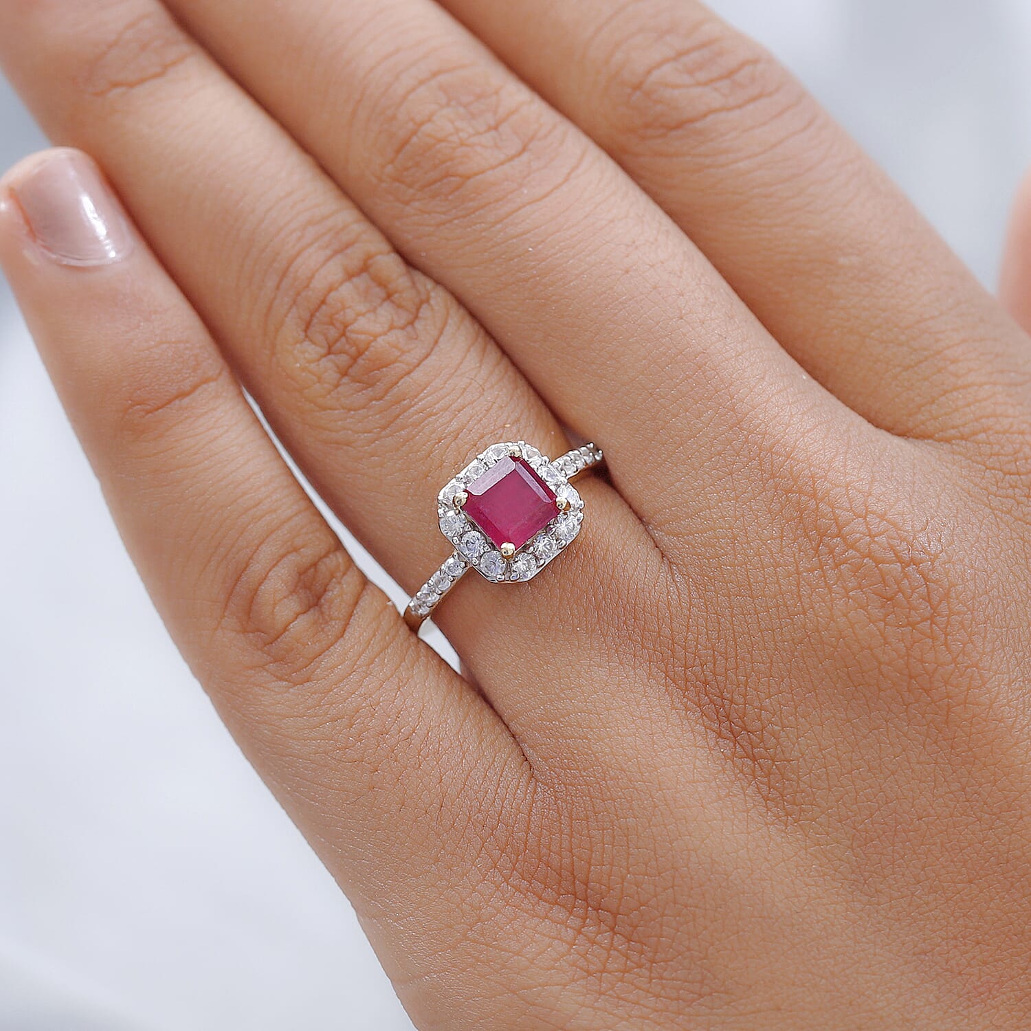 2 Carat African Ruby and Natural Cambodian Zircon Halo Ring in 14K Gold Plated Sterling Silver 3401445 4