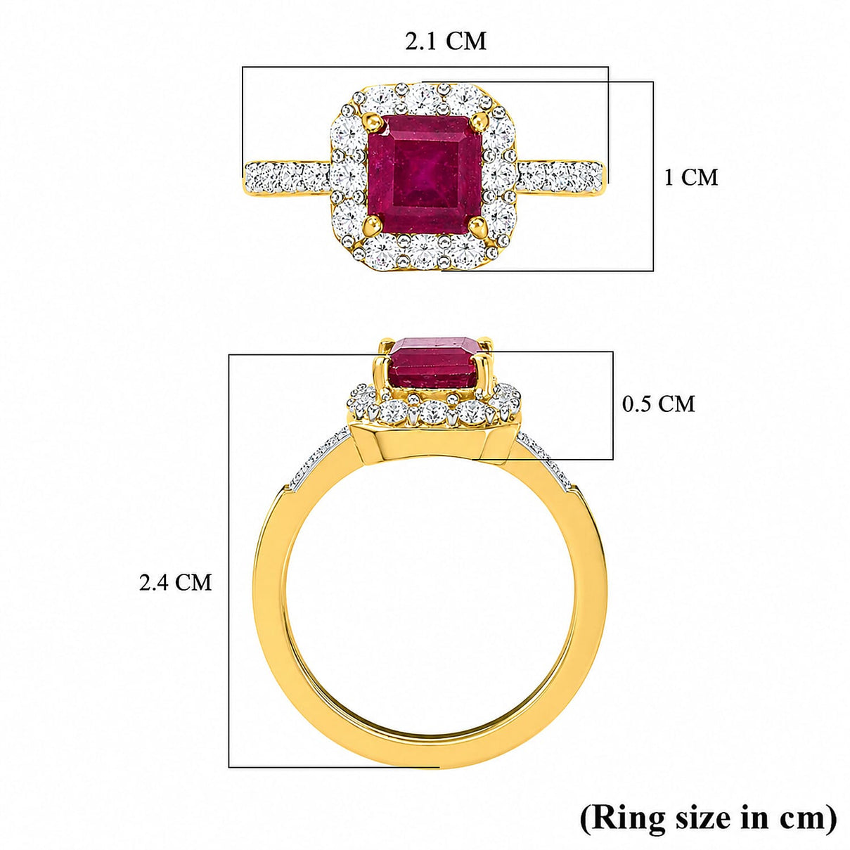 2 Carat African Ruby and Natural Cambodian Zircon Halo Ring in 14K Gold Plated Sterling Silver 3401445 8