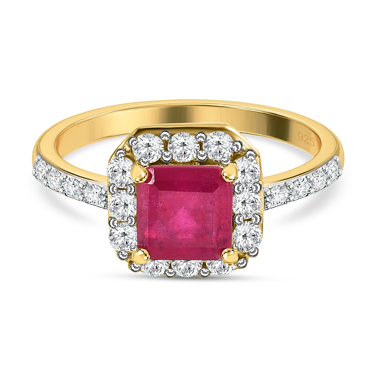 D'Joy African Ruby &amp; Natural Zircon Halo Ring 18K Vermeil Yellow Gold in Sterling Silver 2.40 Ct. 3401447 0