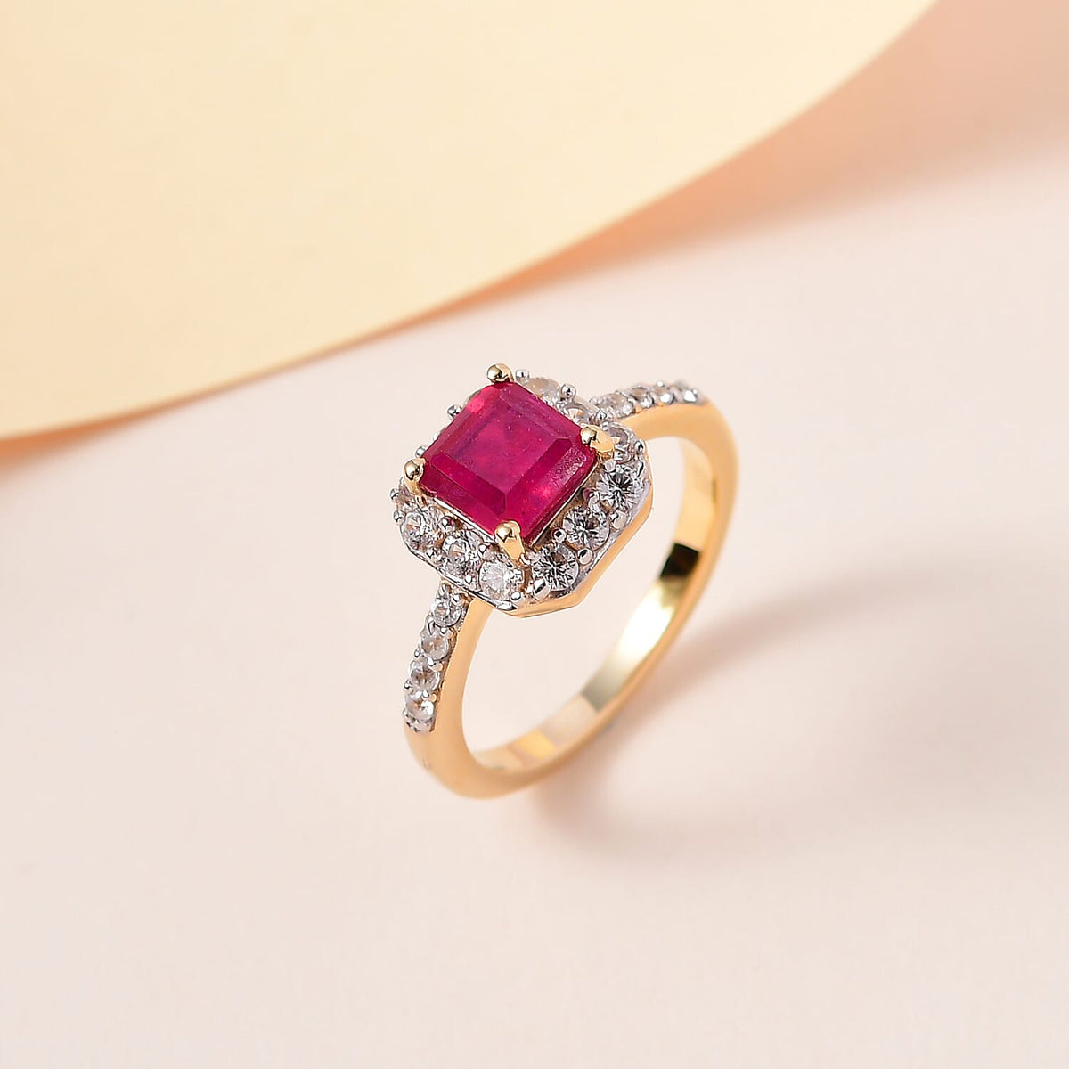 D'Joy African Ruby &amp; Natural Zircon Halo Ring 18K Vermeil Yellow Gold in Sterling Silver 2.40 Ct. 3401447 2