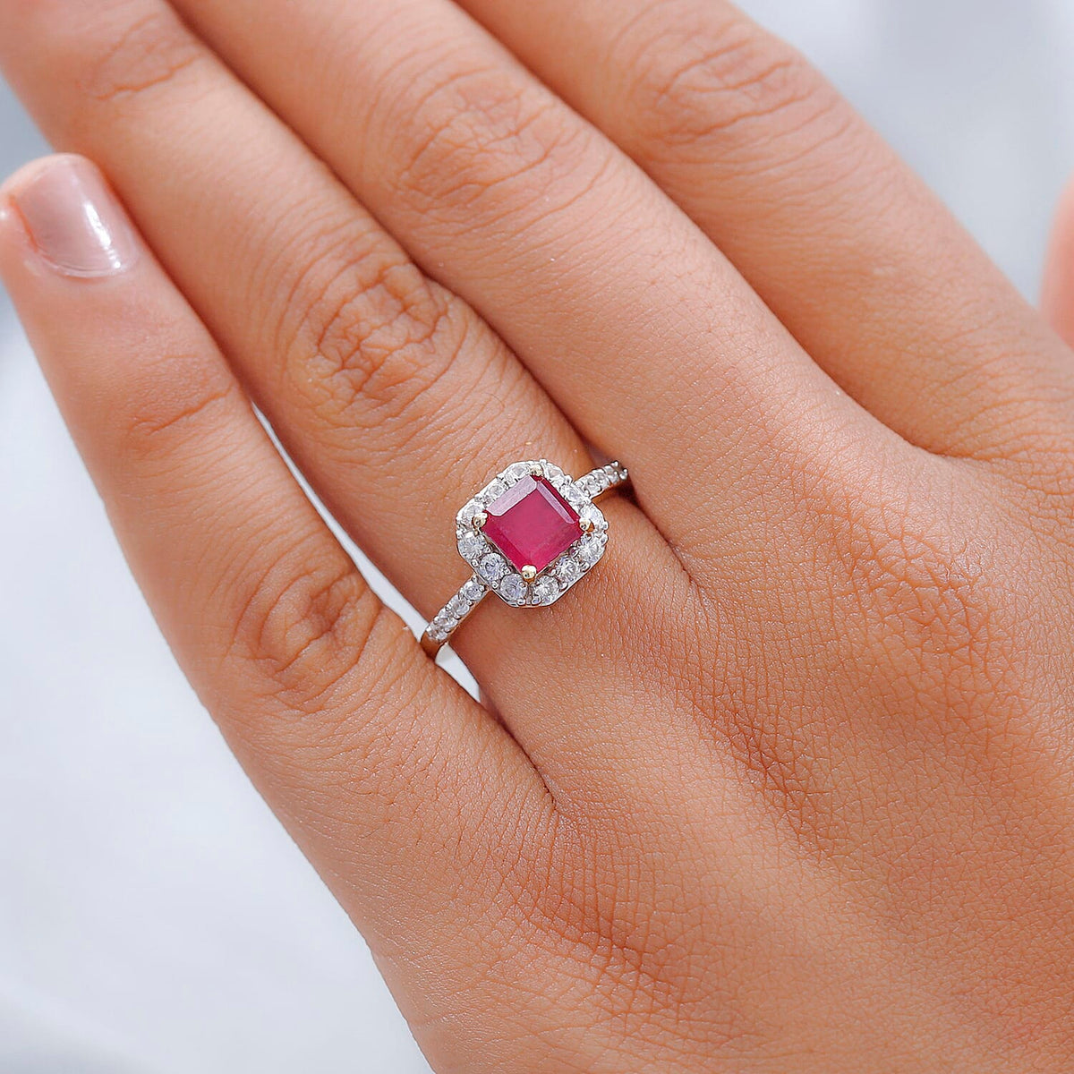 D'Joy African Ruby &amp; Natural Zircon Halo Ring 18K Vermeil Yellow Gold in Sterling Silver 2.40 Ct. 3401447 3
