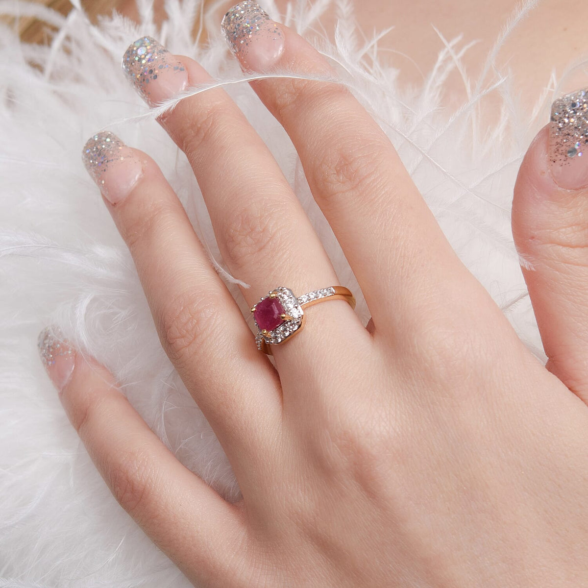 D'Joy African Ruby &amp; Natural Zircon Halo Ring 18K Vermeil Yellow Gold in Sterling Silver 2.40 Ct. 3401447 4