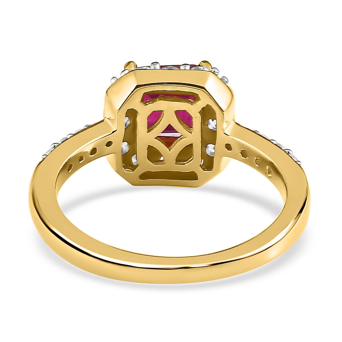 D'Joy African Ruby &amp; Natural Zircon Halo Ring 18K Vermeil Yellow Gold in Sterling Silver 2.40 Ct. 3401447 6