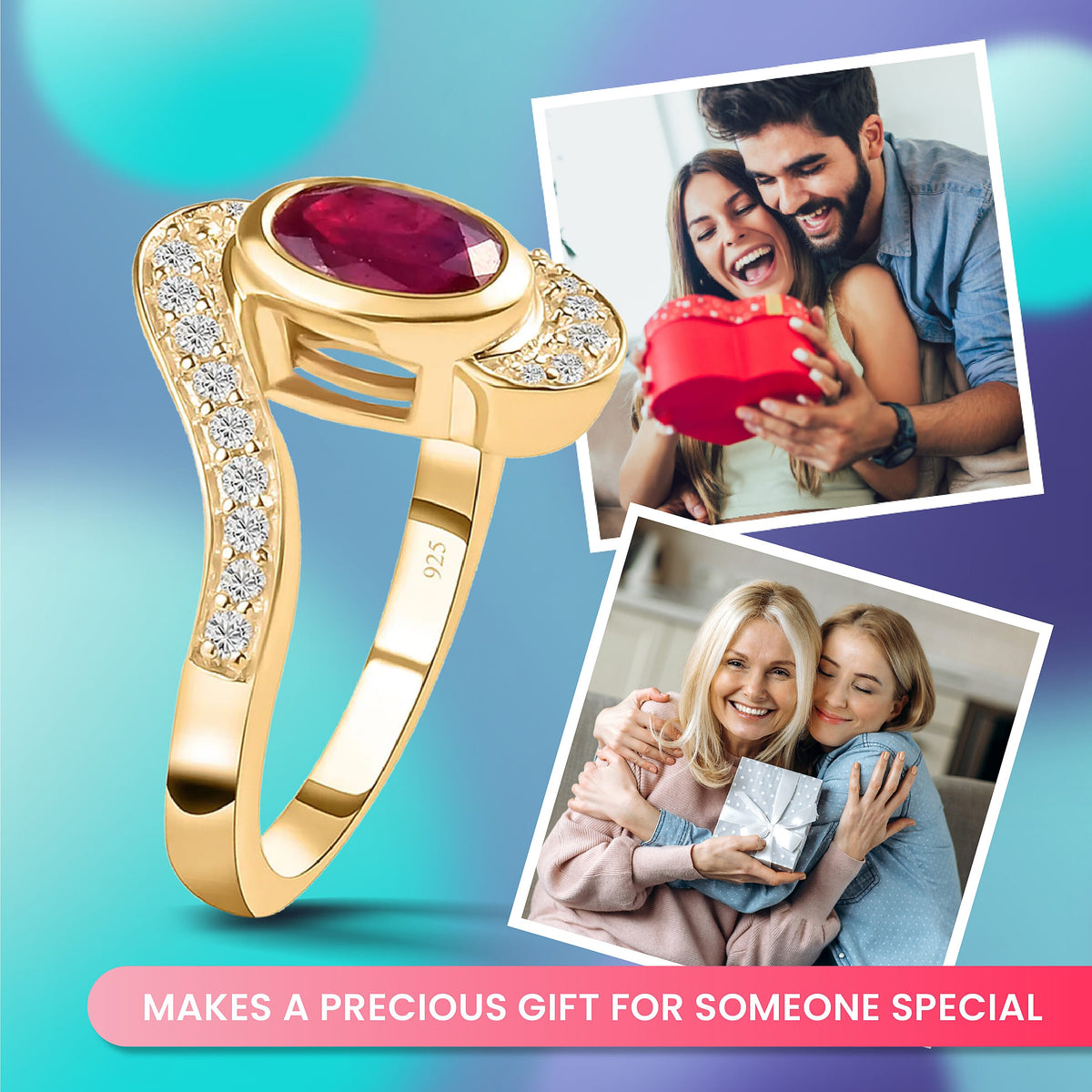 1.48 Ct African Ruby and Cambodian Zircon Bypass Ring in Sterling Silver with 18K Vermeil Yellow Gold 3404286 2