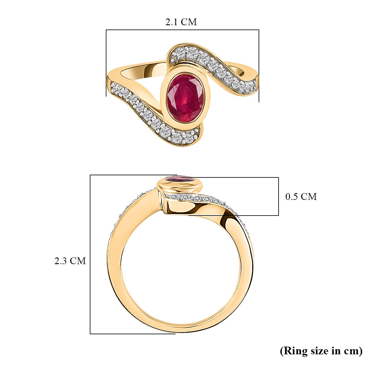 1.48 Ct African Ruby and Cambodian Zircon Bypass Ring in Sterling Silver with 18K Vermeil Yellow Gold 3404286 6