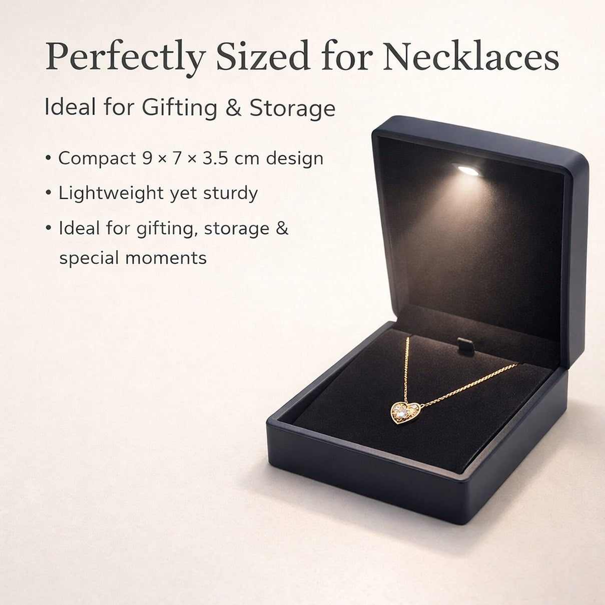 Exclusively Designed Luxurious Necklace Box with LED Light in Solid Black Colour Size 9x7x3.5 Cm 3439299 4