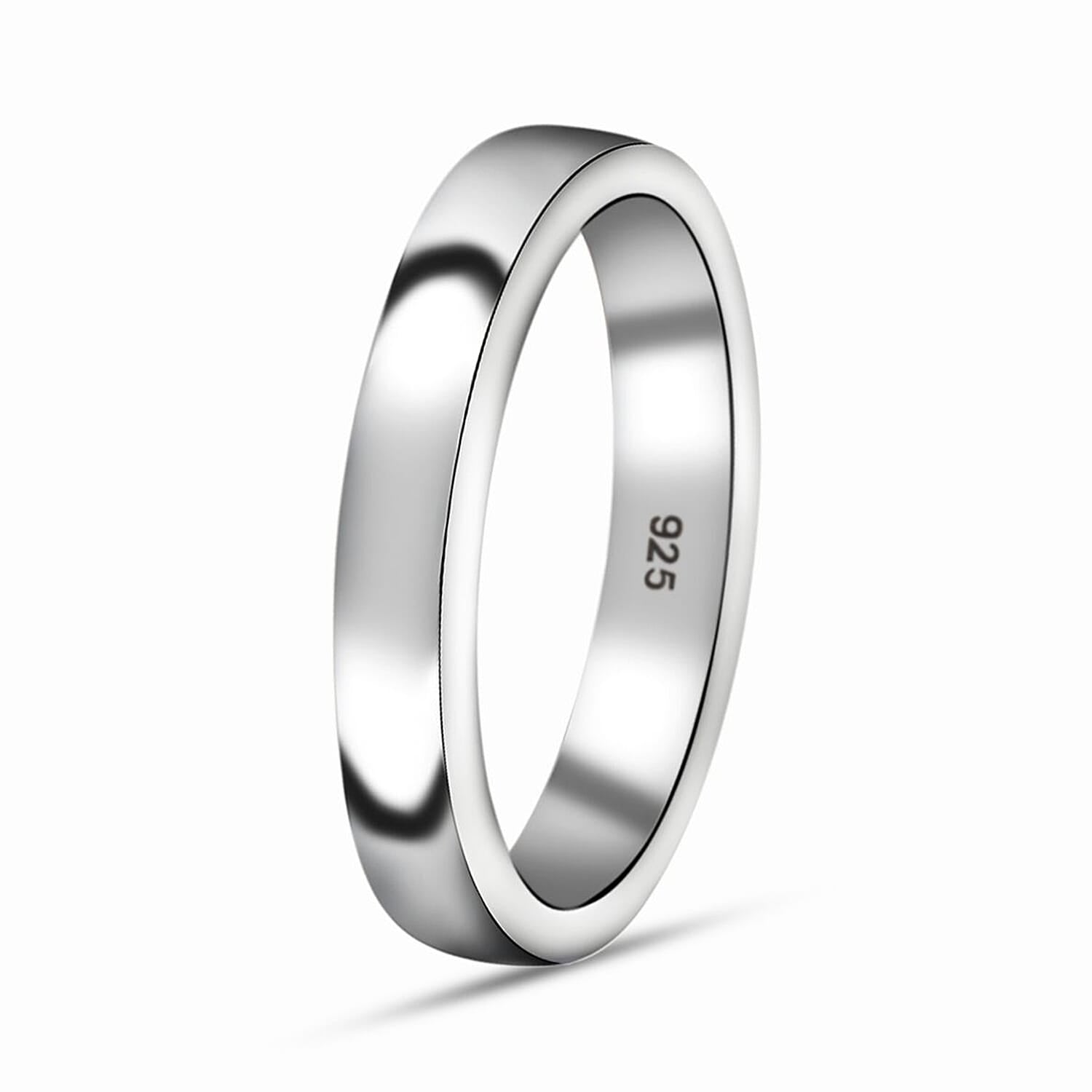 4mm Plain Wedding Band Ring in Sterling Silver with Platinum Plating 3458207 6