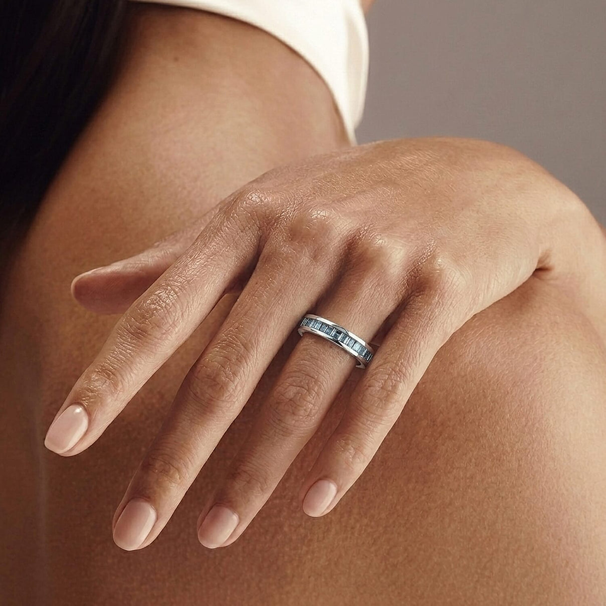 0.50 Ct Blue Diamond Half Eternity Band Ring in Platinum Plated Sterling Silver 3490293 2