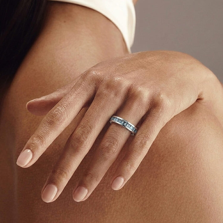 0.50 Ct Blue Diamond Half Eternity Band Ring in Platinum Plated Sterling Silver 3490293 2