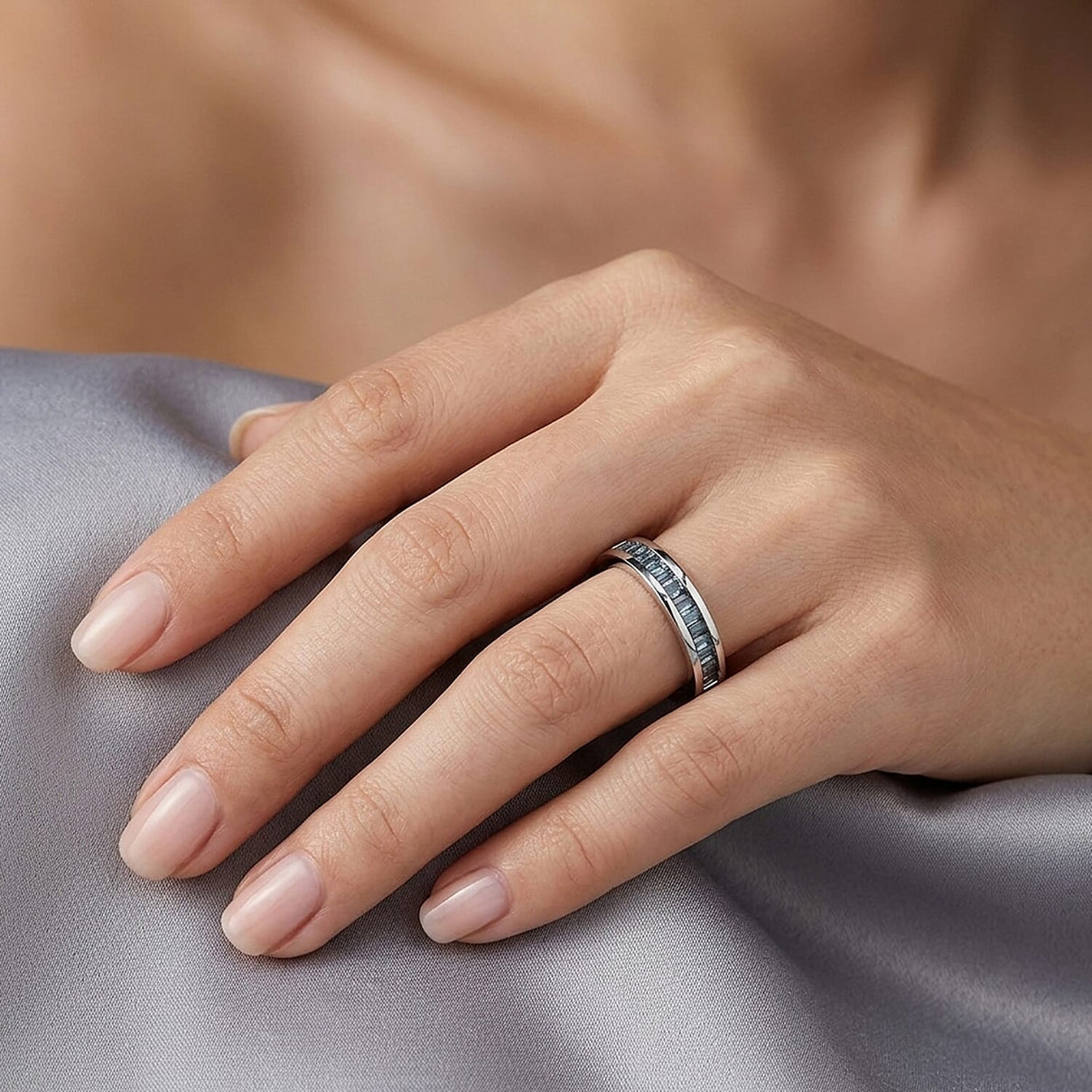 0.50 Ct Blue Diamond Half Eternity Band Ring in Platinum Plated Sterling Silver 3490293 3