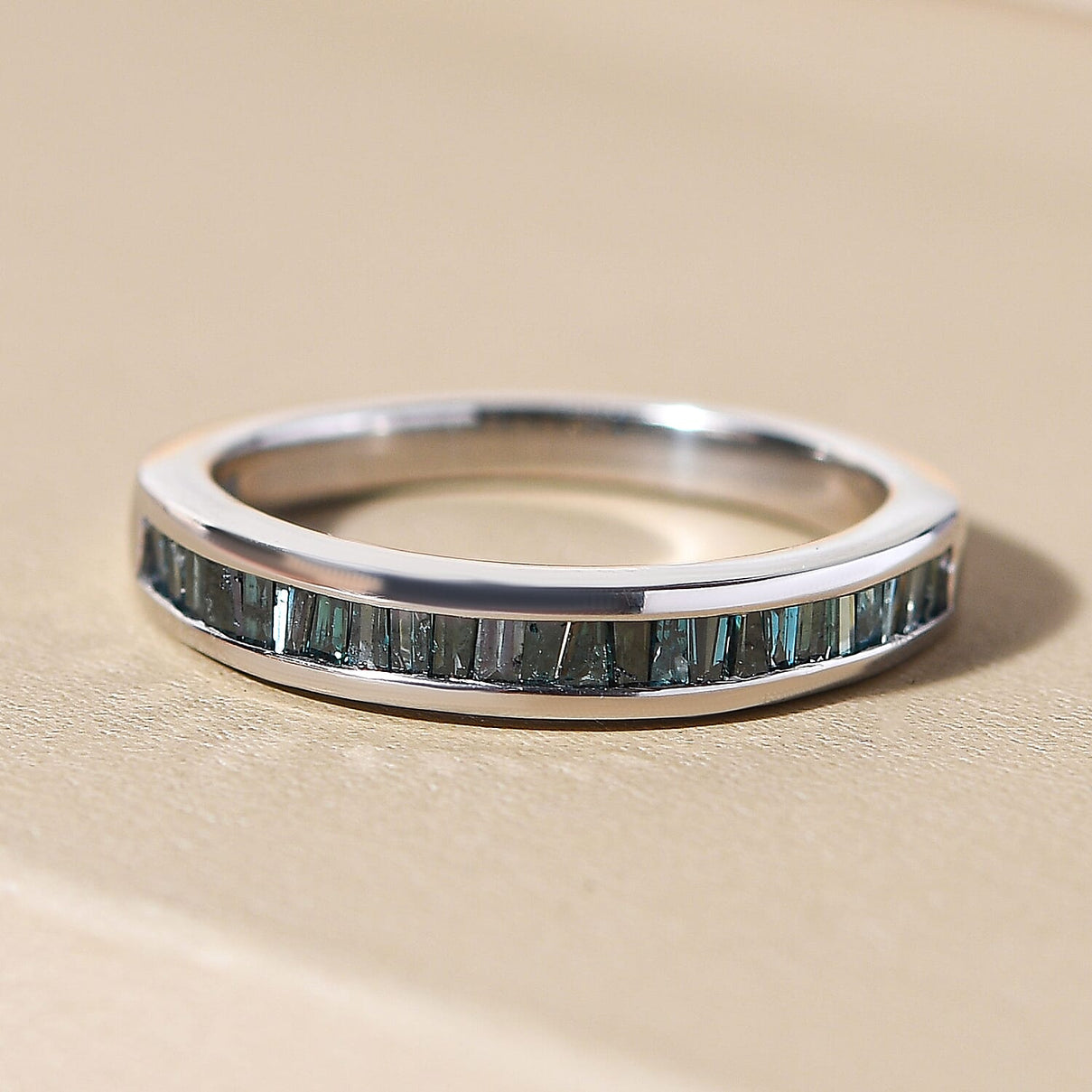 0.50 Ct Blue Diamond Half Eternity Band Ring in Platinum Plated Sterling Silver V32513889 2