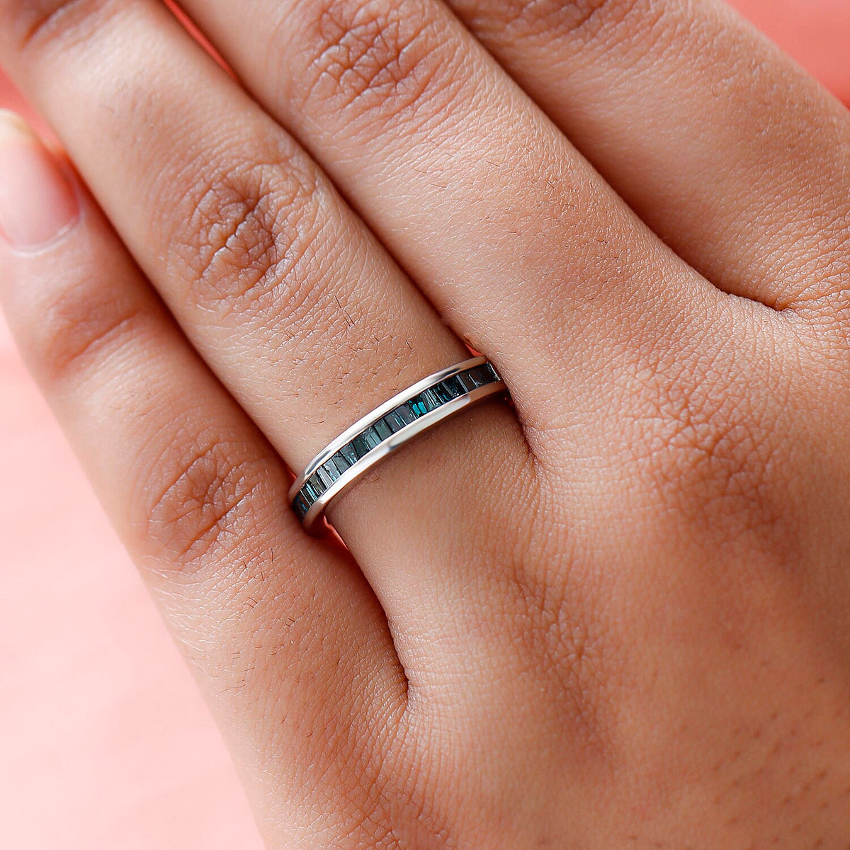 0.50 Ct Blue Diamond Half Eternity Band Ring in Platinum Plated Sterling Silver V32513889 3