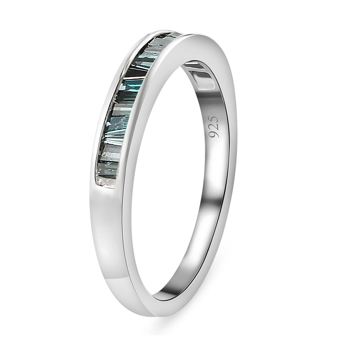 0.50 Ct Blue Diamond Half Eternity Band Ring in Platinum Plated Sterling Silver V32513889 4