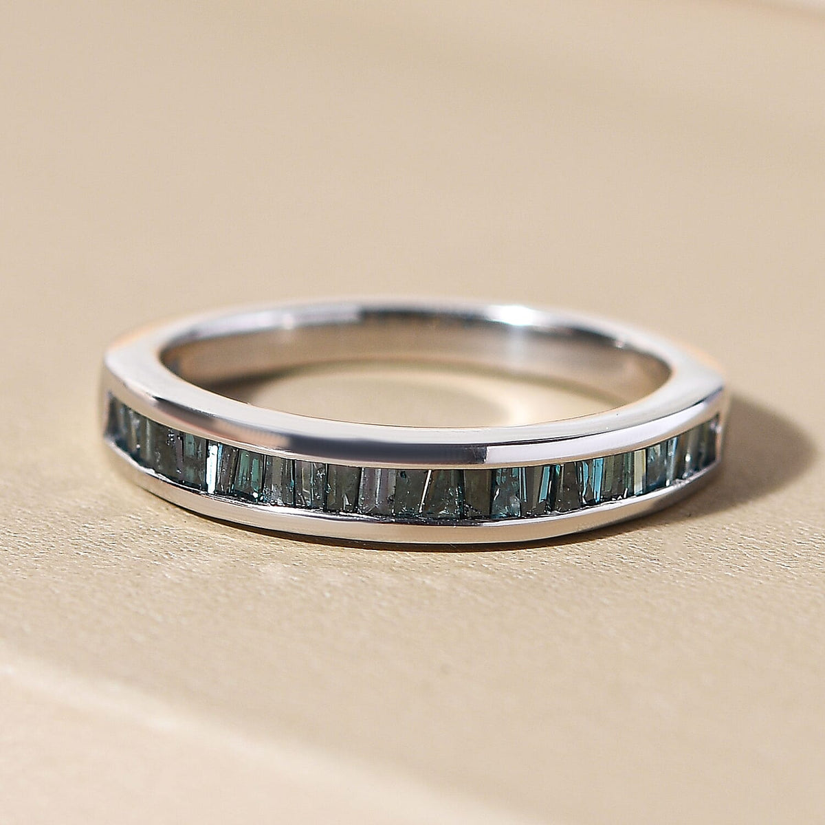 0.50 Ct Blue Diamond Half Eternity Band Ring in Platinum Plated Sterling Silver V32580253 2
