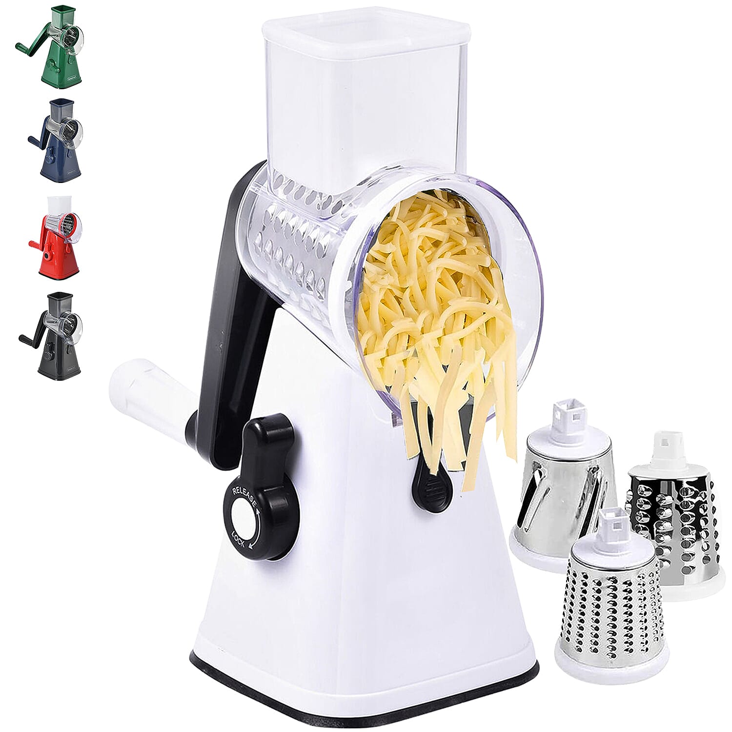 Rotary Cheese Grater Vegetable &amp; Fruit Slicer 3-in-1 with Slicing Shredding and Grating Blades - White V32491127 0