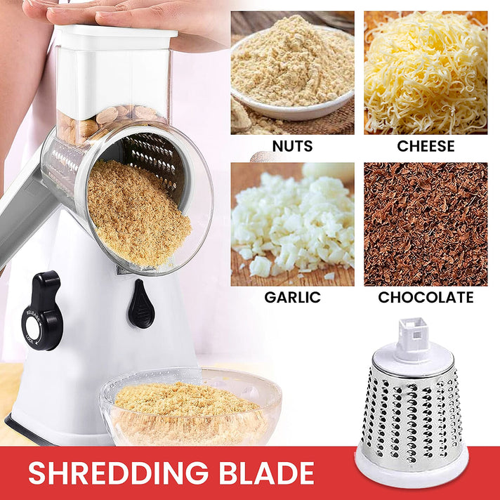 Rotary Cheese Grater Vegetable &amp; Fruit Slicer 3-in-1 with Slicing Shredding and Grating Blades - White 3528958 2