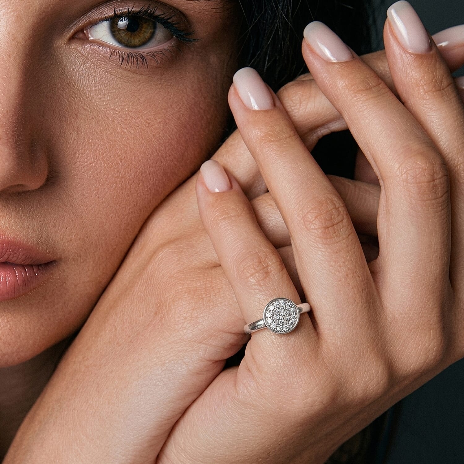 Diamond Ring in Platinum Overlay Sterling Silver V32489881 3