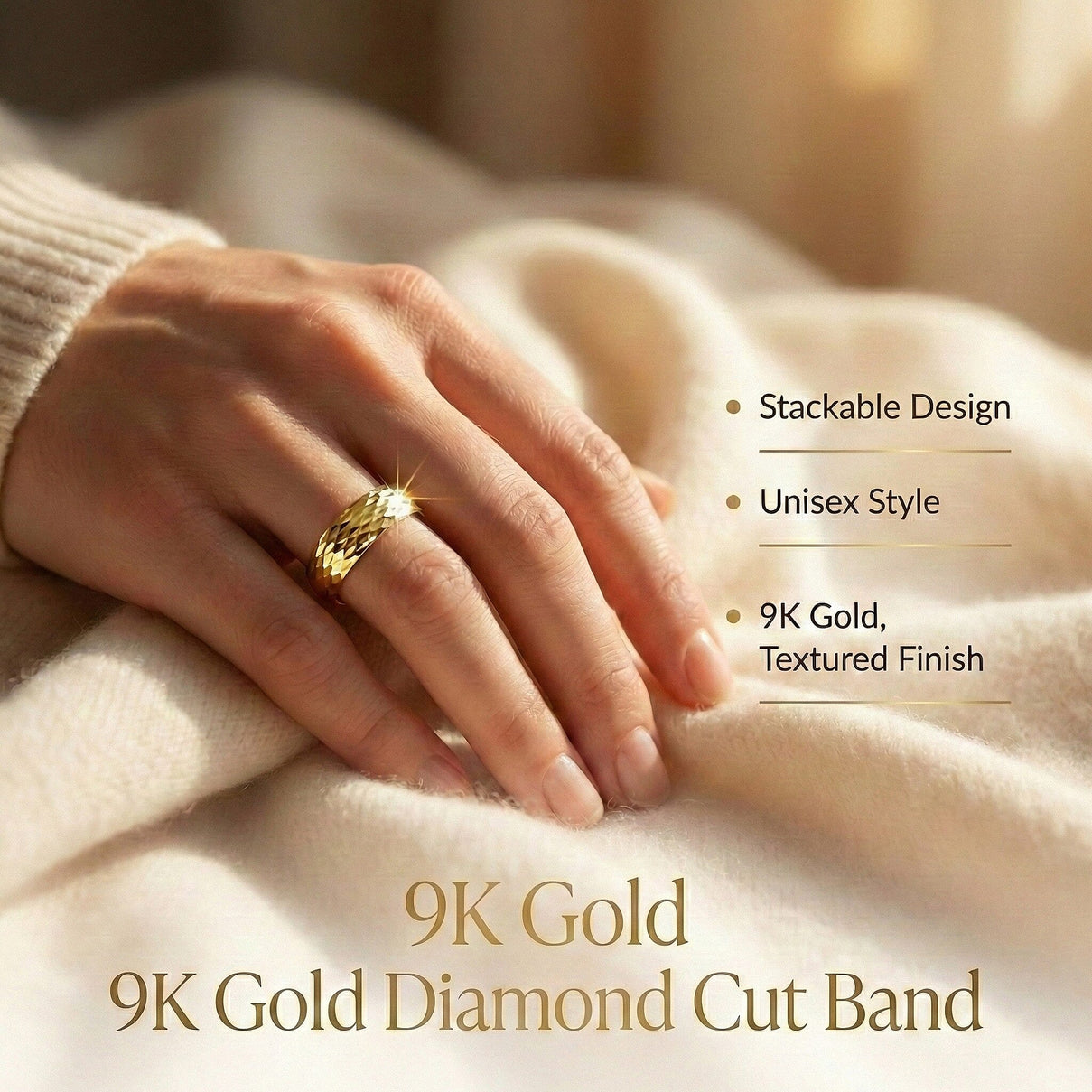 Vicenza Collection Diamond Cut Stackable Band Ring in 9K Gold 3584021 5