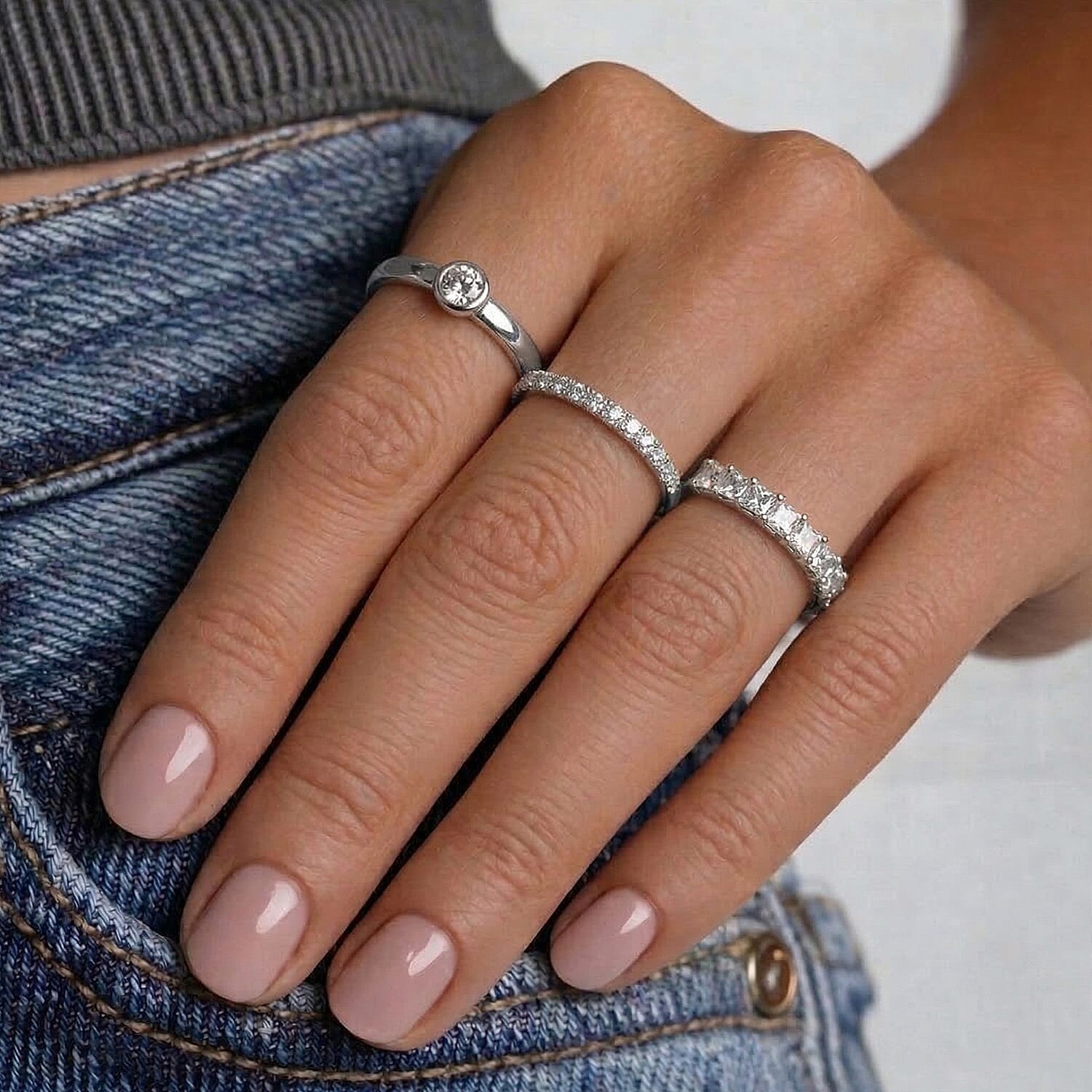 Diamond Half Eternity Ring in Platinum Overlay Sterling Silver 3674391 6