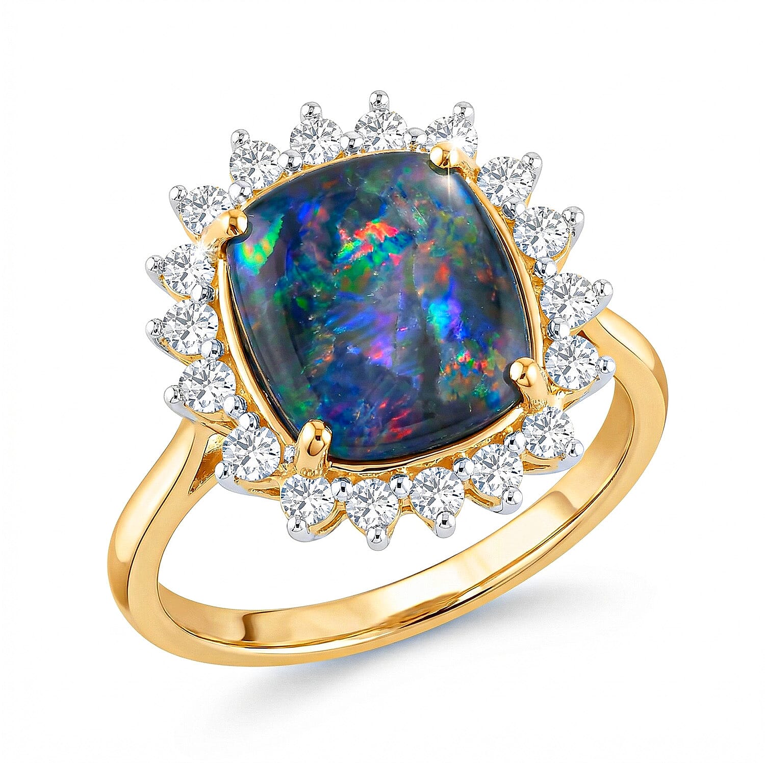 4.33 Ct. Boulder Opal and Natural Cambodian Zircon Ring in 18K Gold Vermeil Plated Sterling Silver 3685250 4