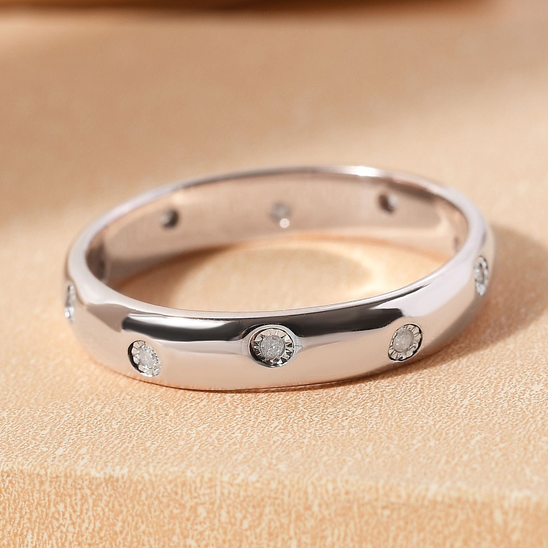 Flush Set Natural Diamond Wedding Band Ring in Sterling Silver with Platinum Plating 3805530 2