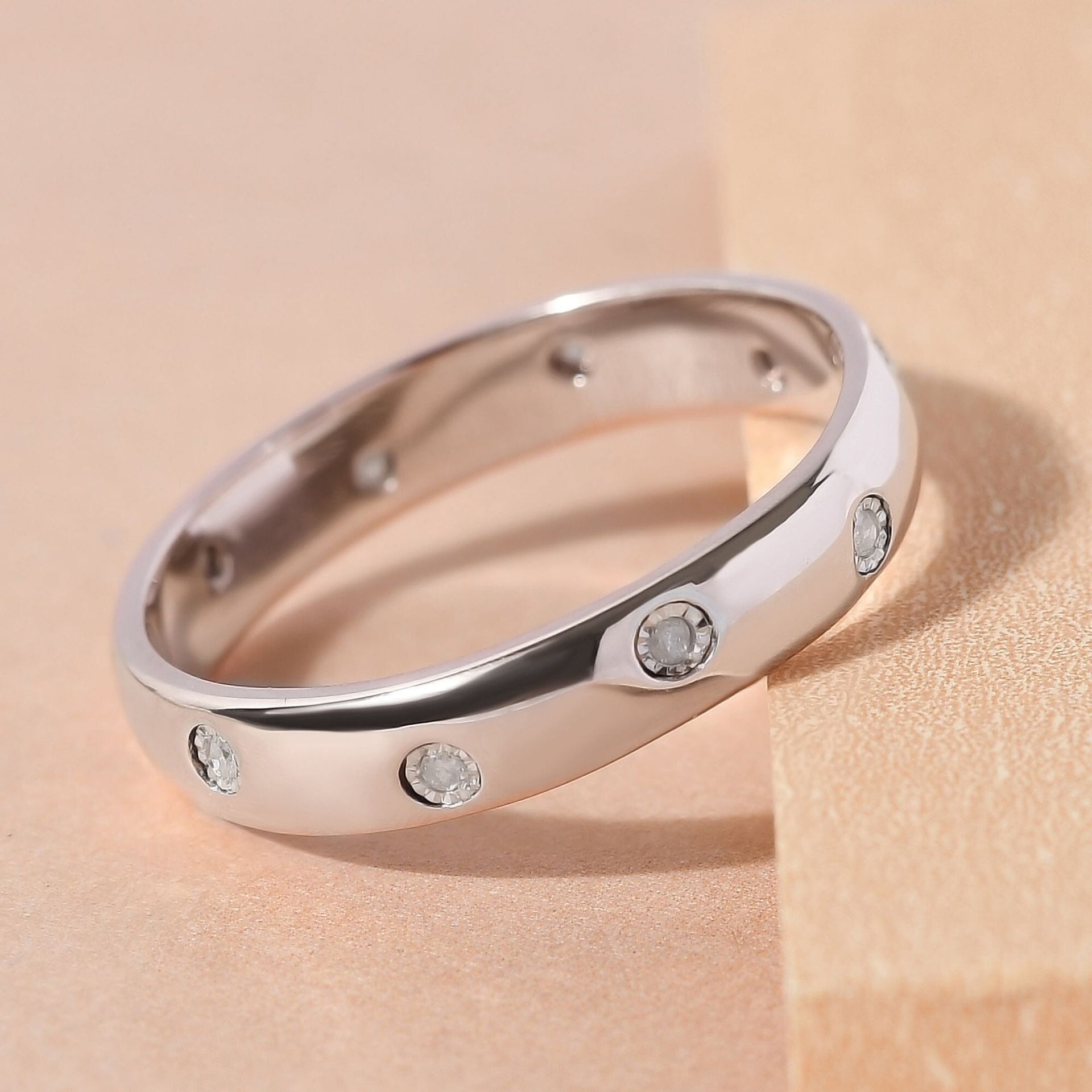 Flush Set Natural Diamond Wedding Band Ring in Sterling Silver with Platinum Plating 3805530 3